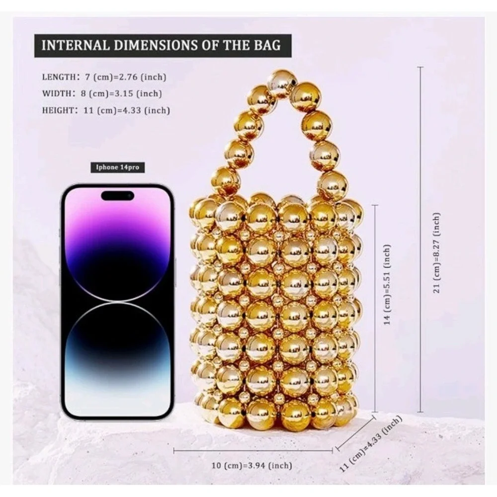 Gold Pearl Beaded Crossbody/Clutch Bag w/ DustBag NEW